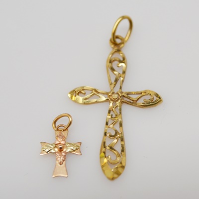 Vintage 10K Rose Gold and 14K Yellow Gold Cross Pendants/Charms