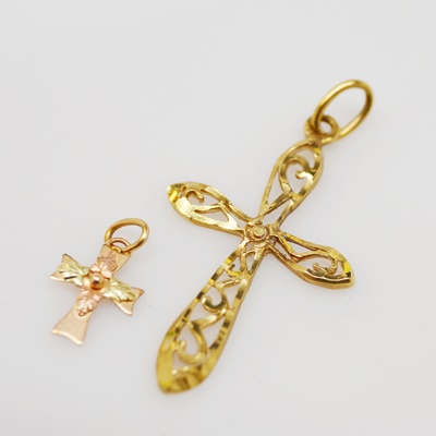 Vintage 10K Rose Gold and 14K Yellow Gold Cross Pendants/Charms