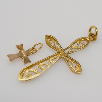 Vintage 10K Rose Gold and 14K Yellow Gold Cross Pendants/Charms