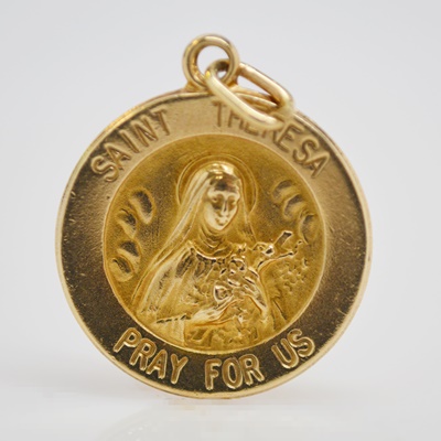 Vintage 14K Yellow Gold St. Theresa Charm/Pendant