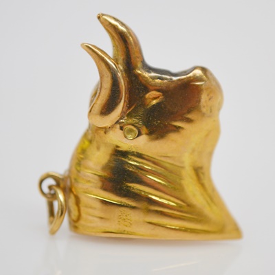 14K Yellow Gold Steer Head Pendant/Charm