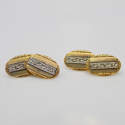 18K Yellow and White Gold Scroll Motif Cufflinks