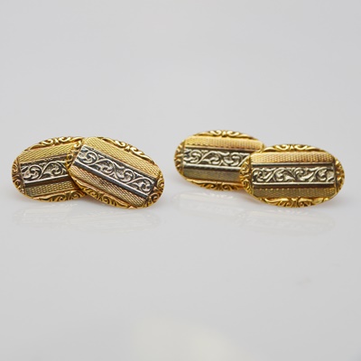 18K Yellow and White Gold Scroll Motif Cufflinks
