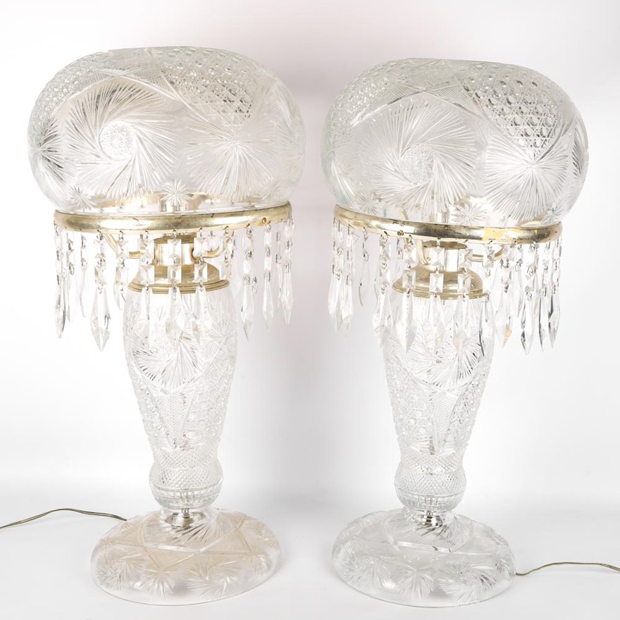 Victorian Style Cut Glass Table Lamps