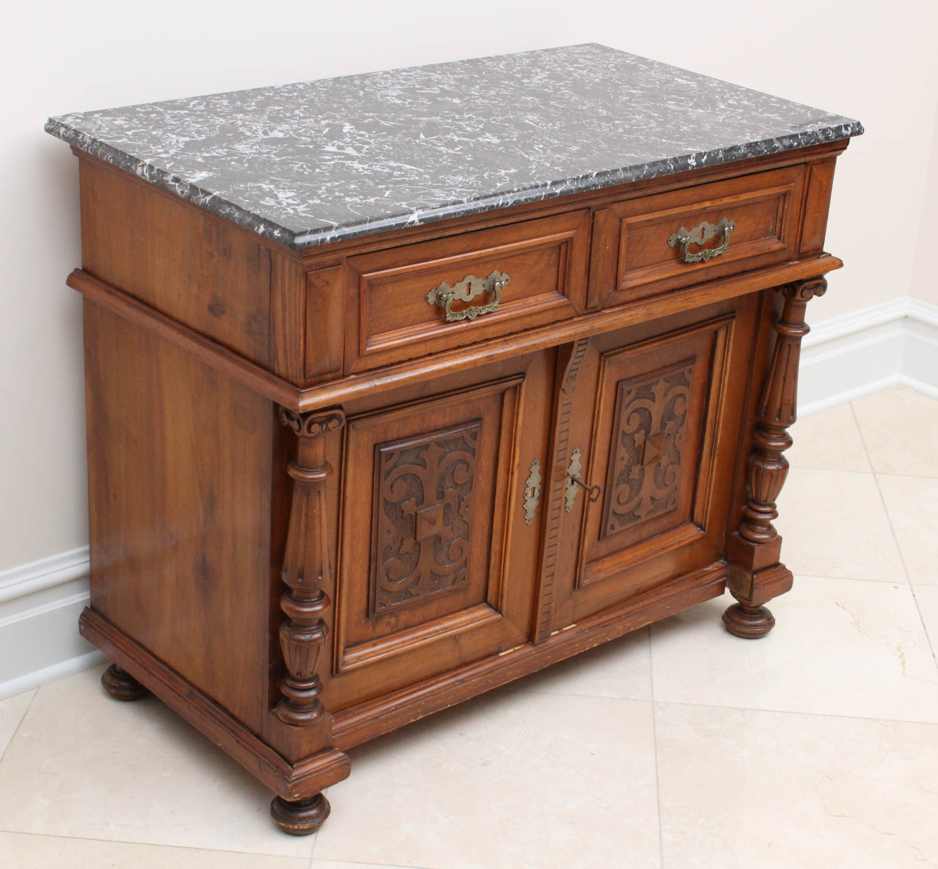 Antique Italian Marble Top Buffet