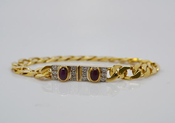18K Yellow Gold Ruby and Diamond Station Bracelet