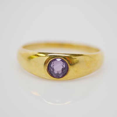 14K Yellow Gold Amethyst Flush Set Ring