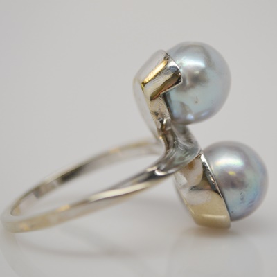 Vintage 14K White Gold Cultured Pearl Ring