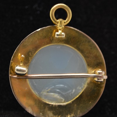 Antique 14K Yellow Gold Onyx Mercury Cameo Brooch/Pendant