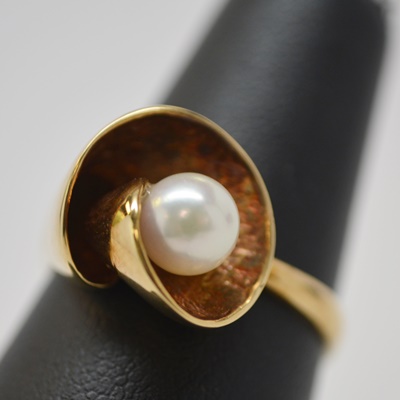Vintage 14K Yellow and Rose Gold Cultured Pearl Ring