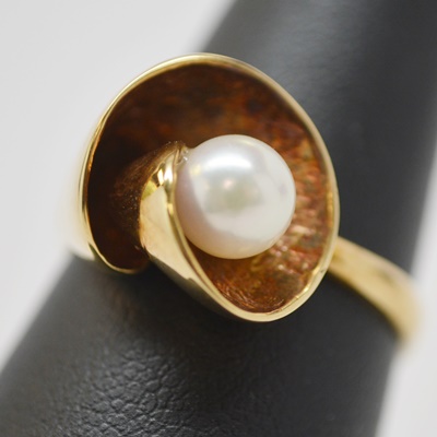 Vintage 14K Yellow and Rose Gold Cultured Pearl Ring