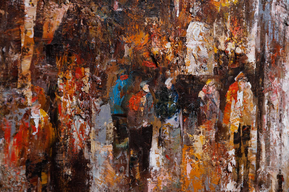 Oil on Canvas of Abstract Cityscape Signed Barton