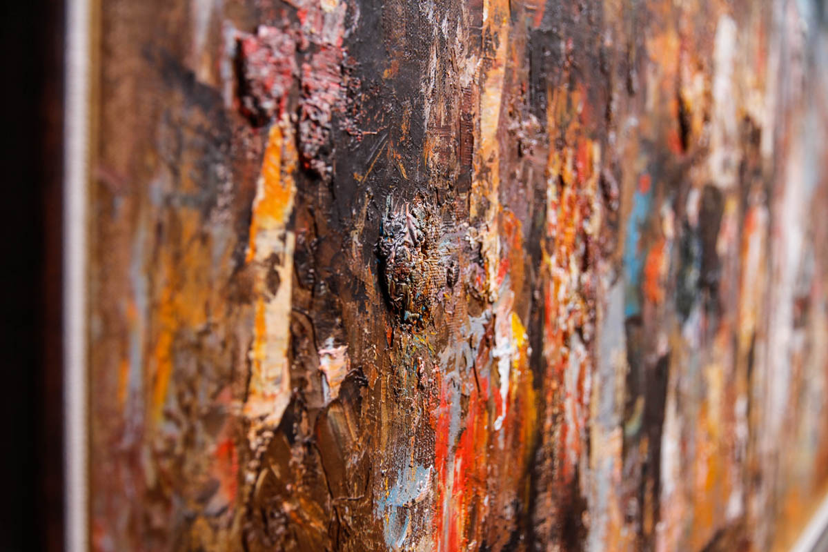 Oil on Canvas of Abstract Cityscape Signed Barton