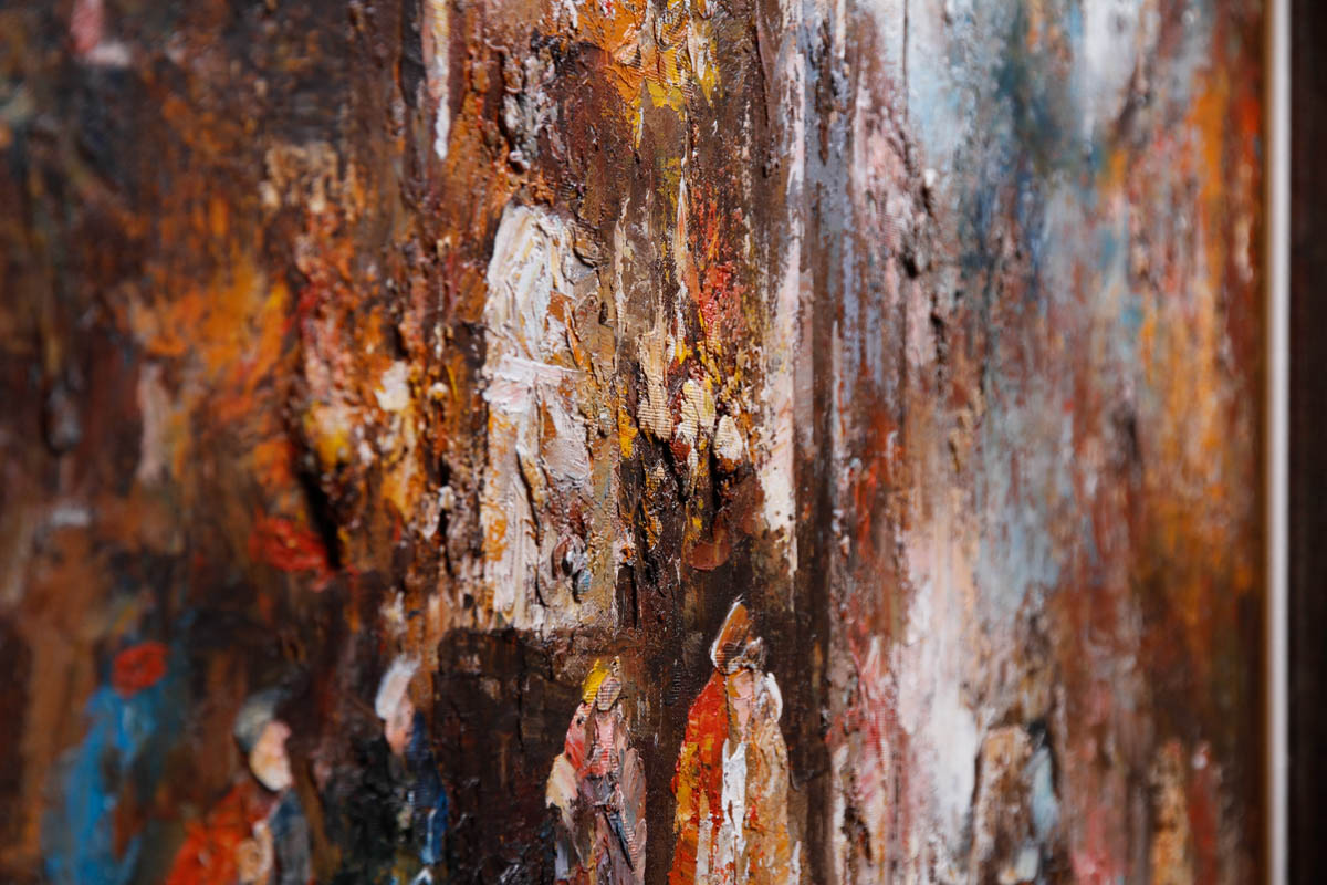 Oil on Canvas of Abstract Cityscape Signed Barton