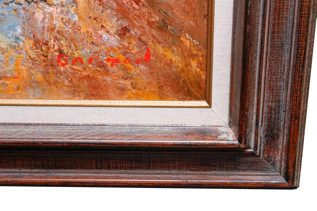 Oil on Canvas of Abstract Cityscape Signed Barton