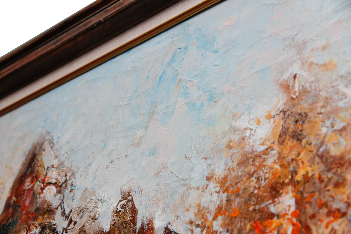 Oil on Canvas of Abstract Cityscape Signed Barton