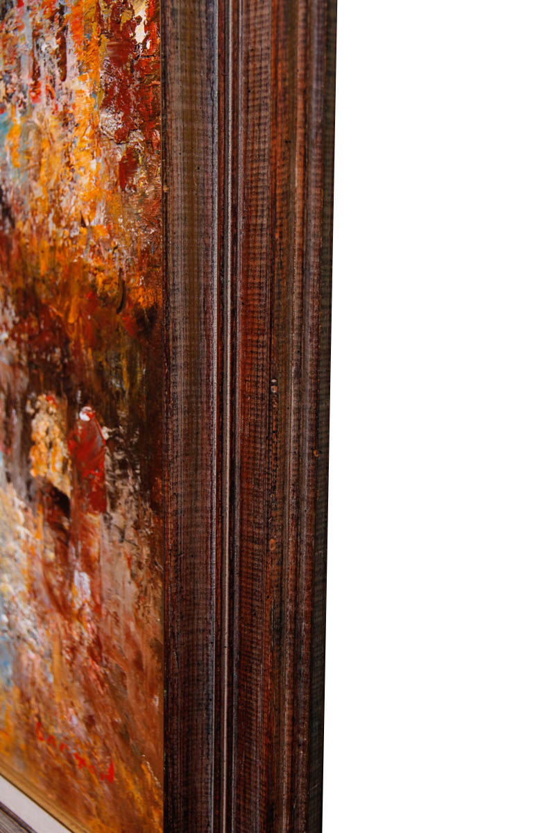 Oil on Canvas of Abstract Cityscape Signed Barton