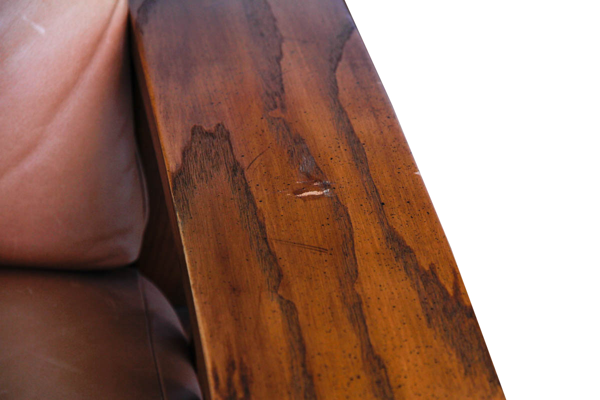 Mission Style Brown Leather Upholstered Lounge Chair and Ottoman