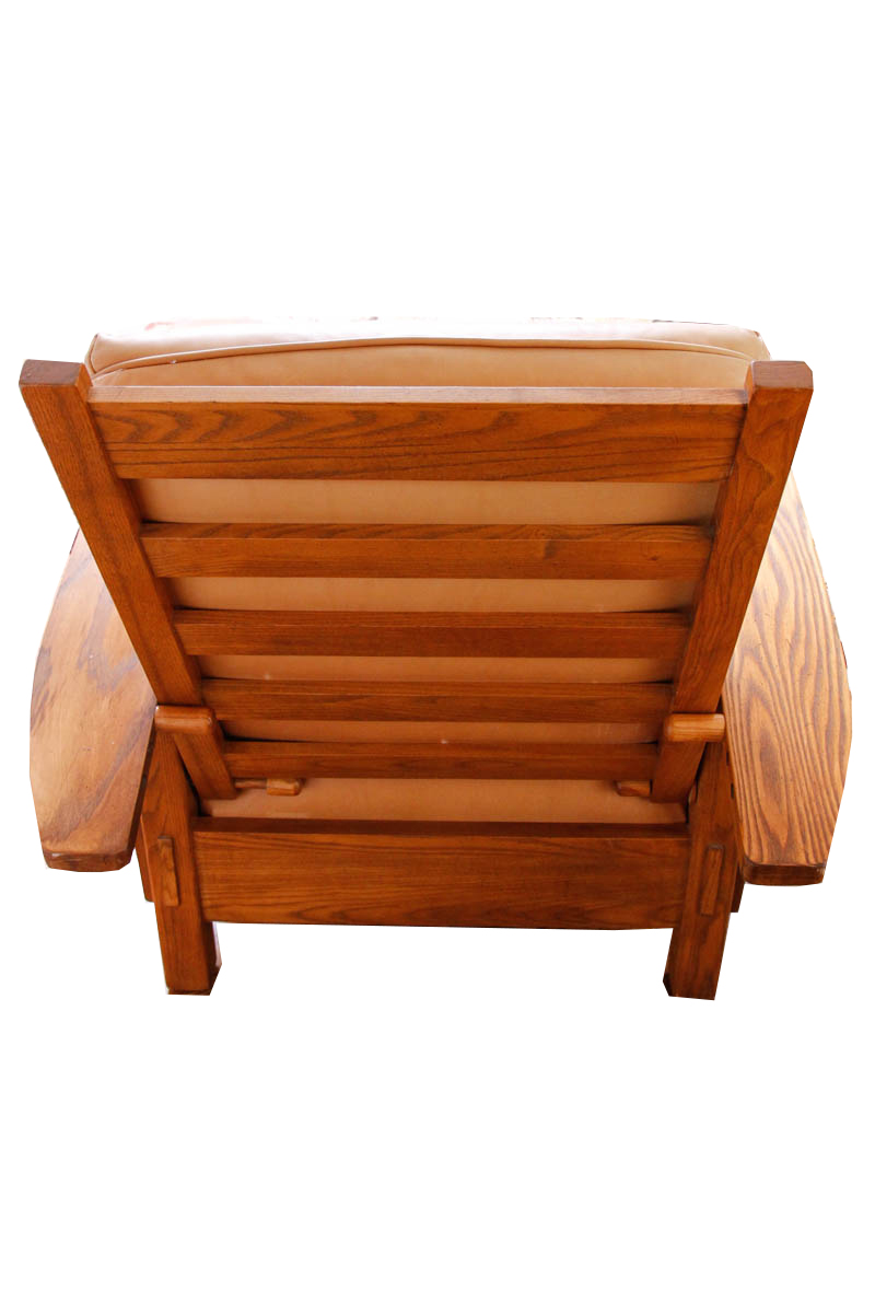 Mission Style Brown Leather Upholstered Lounge Chair and Ottoman