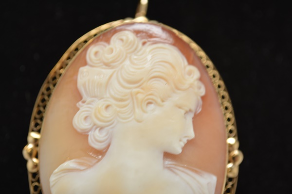 14K Yellow Gold Shell Cameo Brooch/Pendant