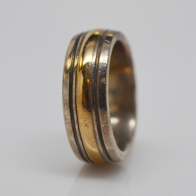 Vintage Sterling Silver and 14K Yellow Gold Men's Wedding Band by James Avery