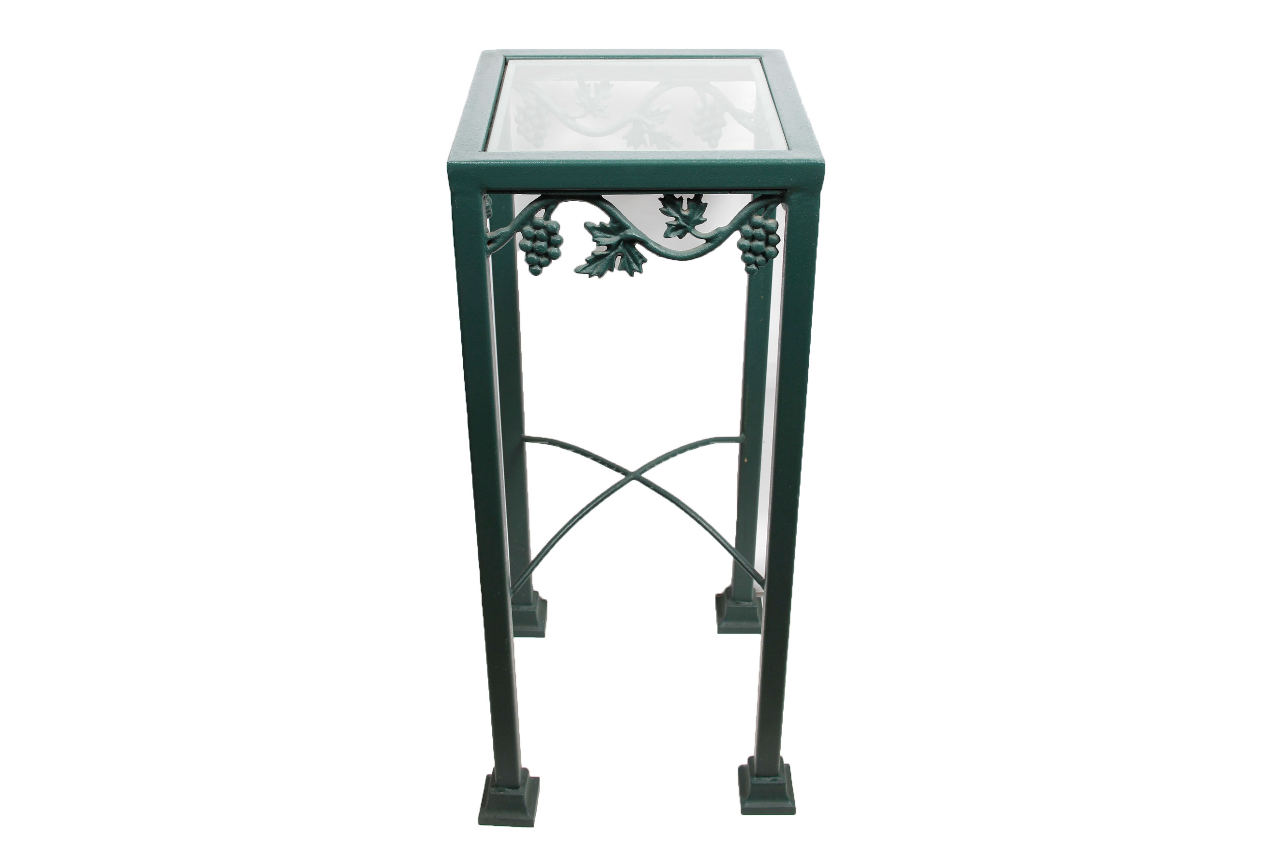 Heavy Green Wrought Iron Accent Table with Glass Top