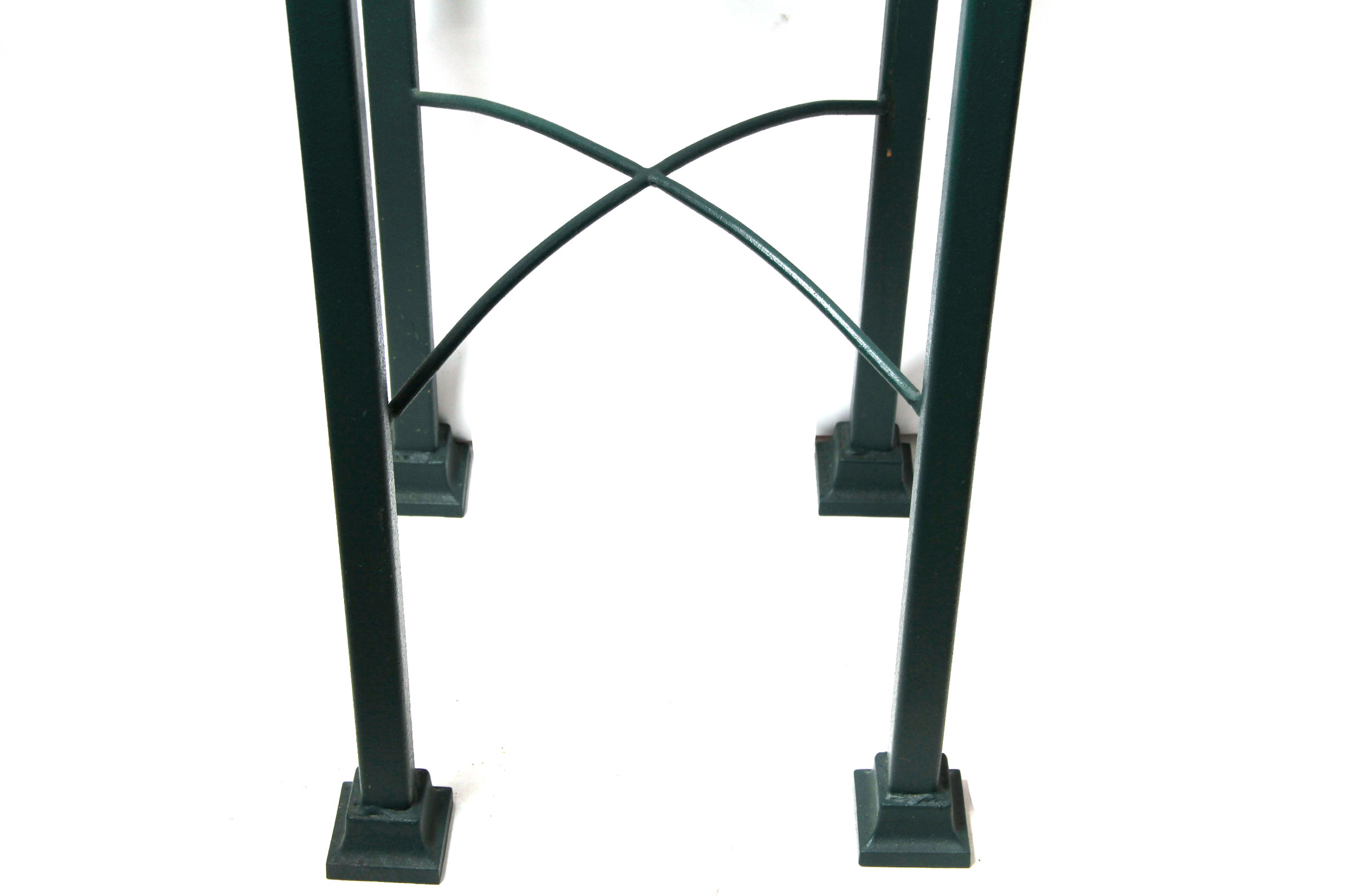 Heavy Green Wrought Iron Accent Table with Glass Top