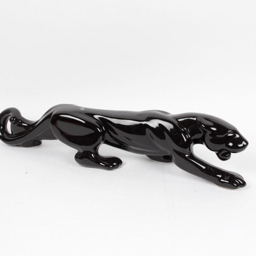 Art Deco Black Ceramic Panther by Royal Haeger