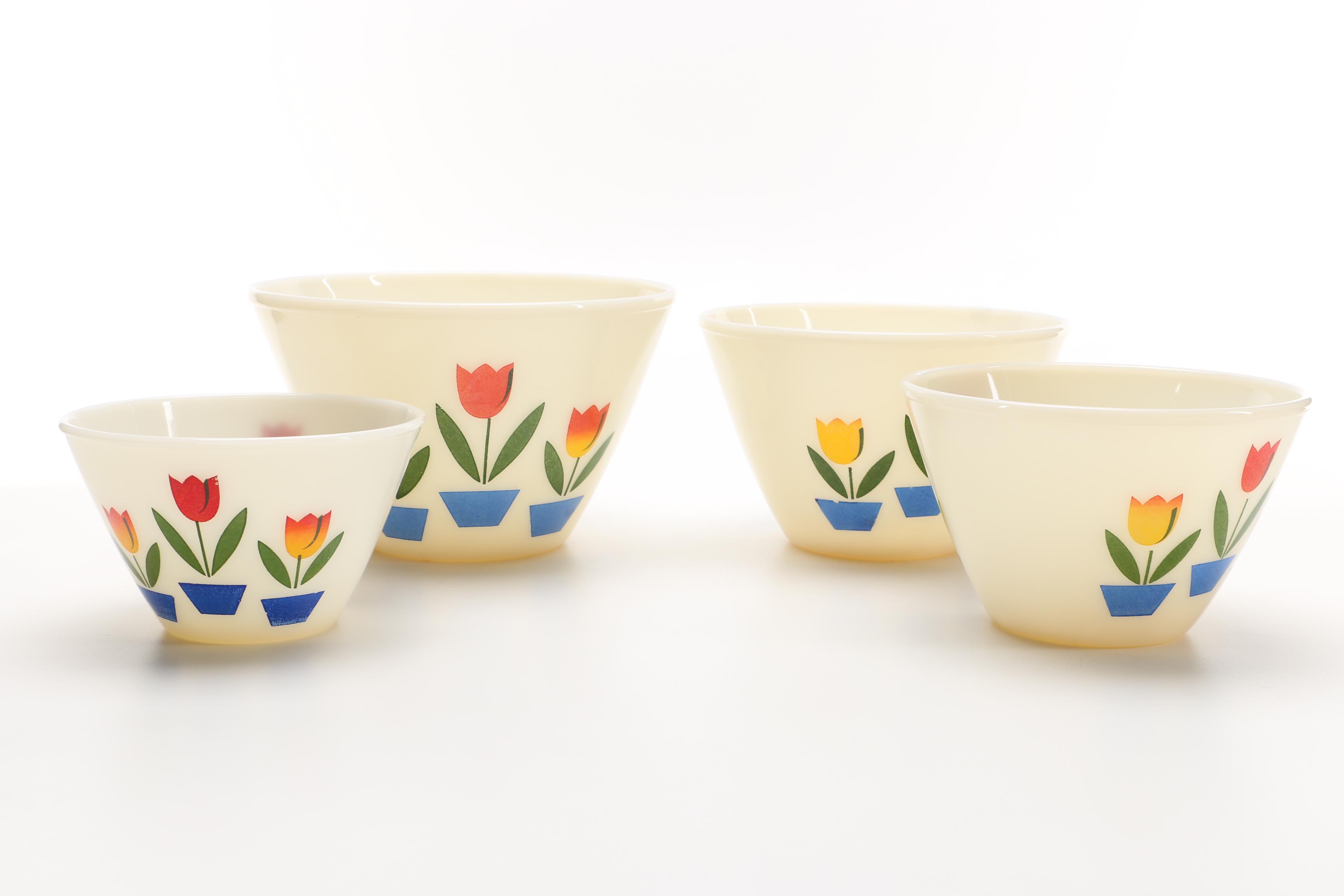 Fire-King "Tulips on Ivory" Glass Mixing Bowls
