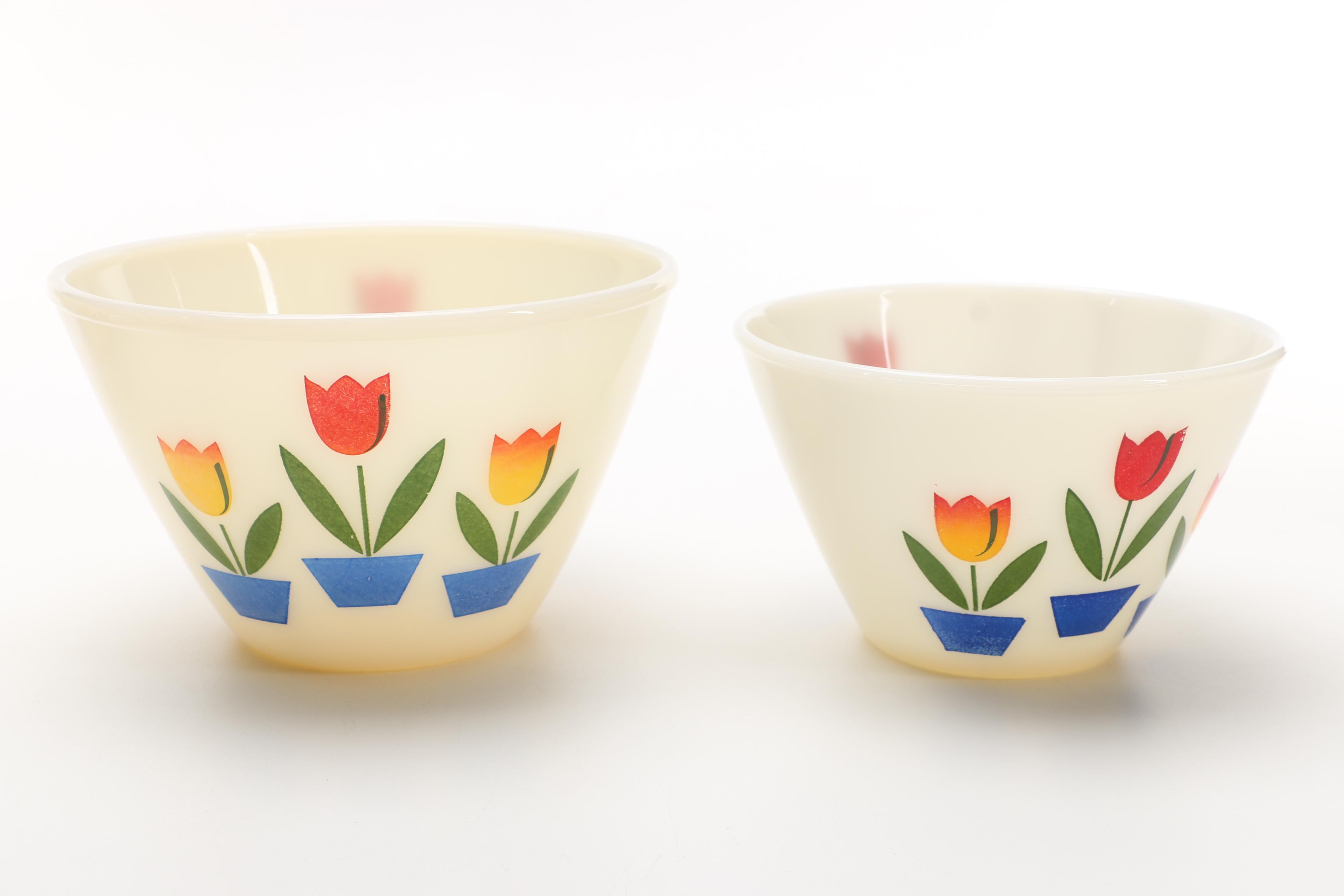 Fire-King "Tulips on Ivory" Glass Mixing Bowls