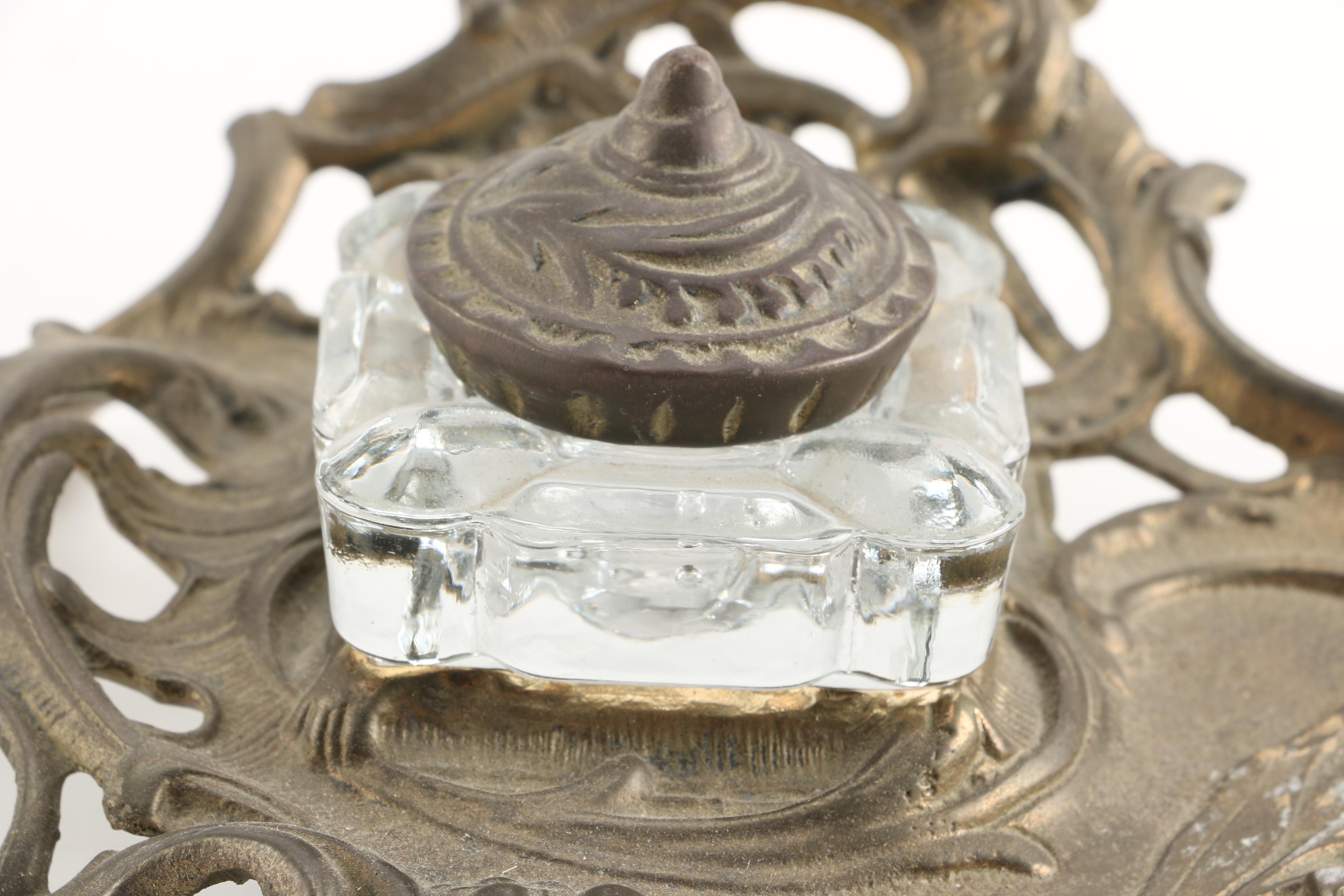 Ornate Brass Inkwell