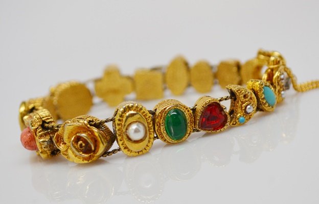 Victorian Style Vintage Gold Plate Faux Gemstone Slide Bracelet