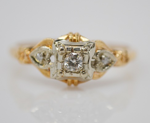 Vintage 14K Rose, Yellow and Rose Gold Diamond Ring