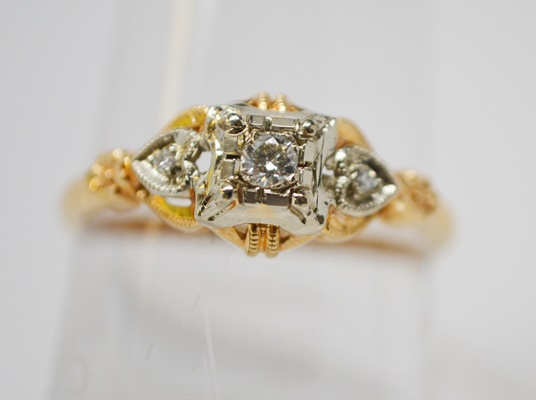 Vintage 14K Rose, Yellow and Rose Gold Diamond Ring
