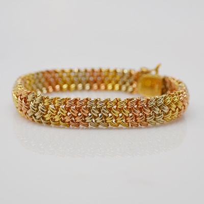 14K Tri-Color Gold Braided Mesh Bracelet