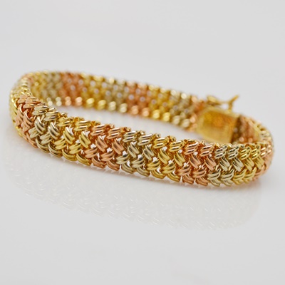 14K Tri-Color Gold Braided Mesh Bracelet