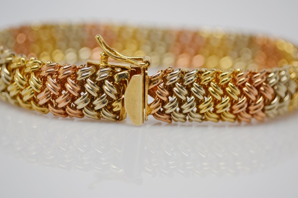 14K Tri-Color Gold Braided Mesh Bracelet