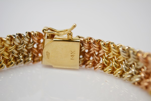 14K Tri-Color Gold Braided Mesh Bracelet