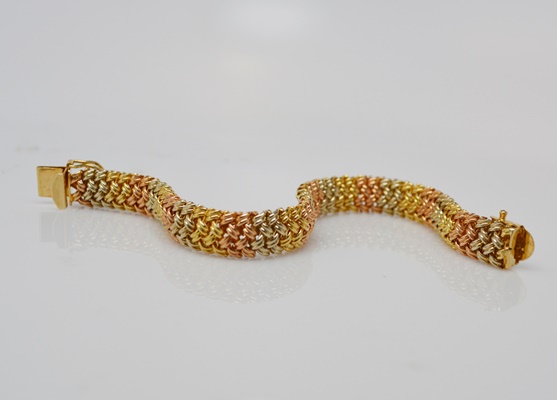 14K Tri-Color Gold Braided Mesh Bracelet