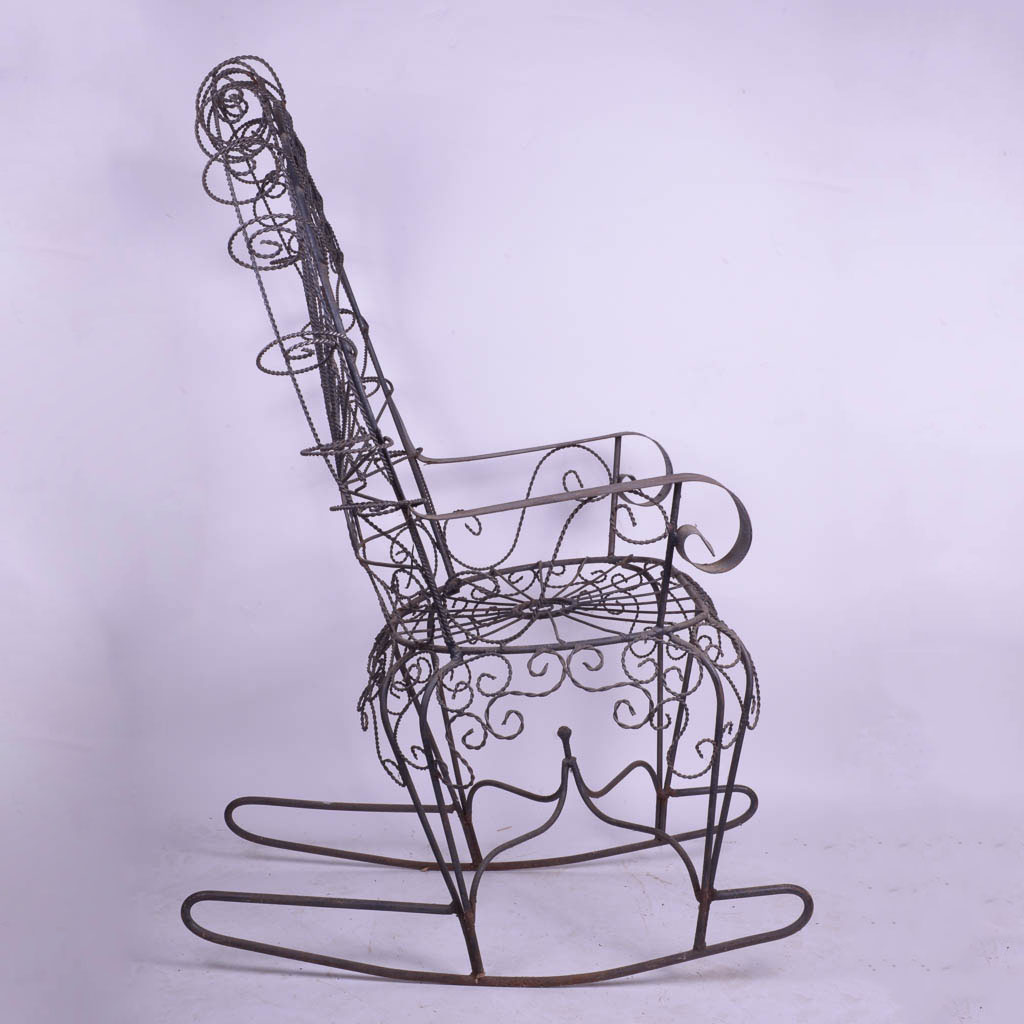 Vintage Wrought Iron Peacock Rocking Chair