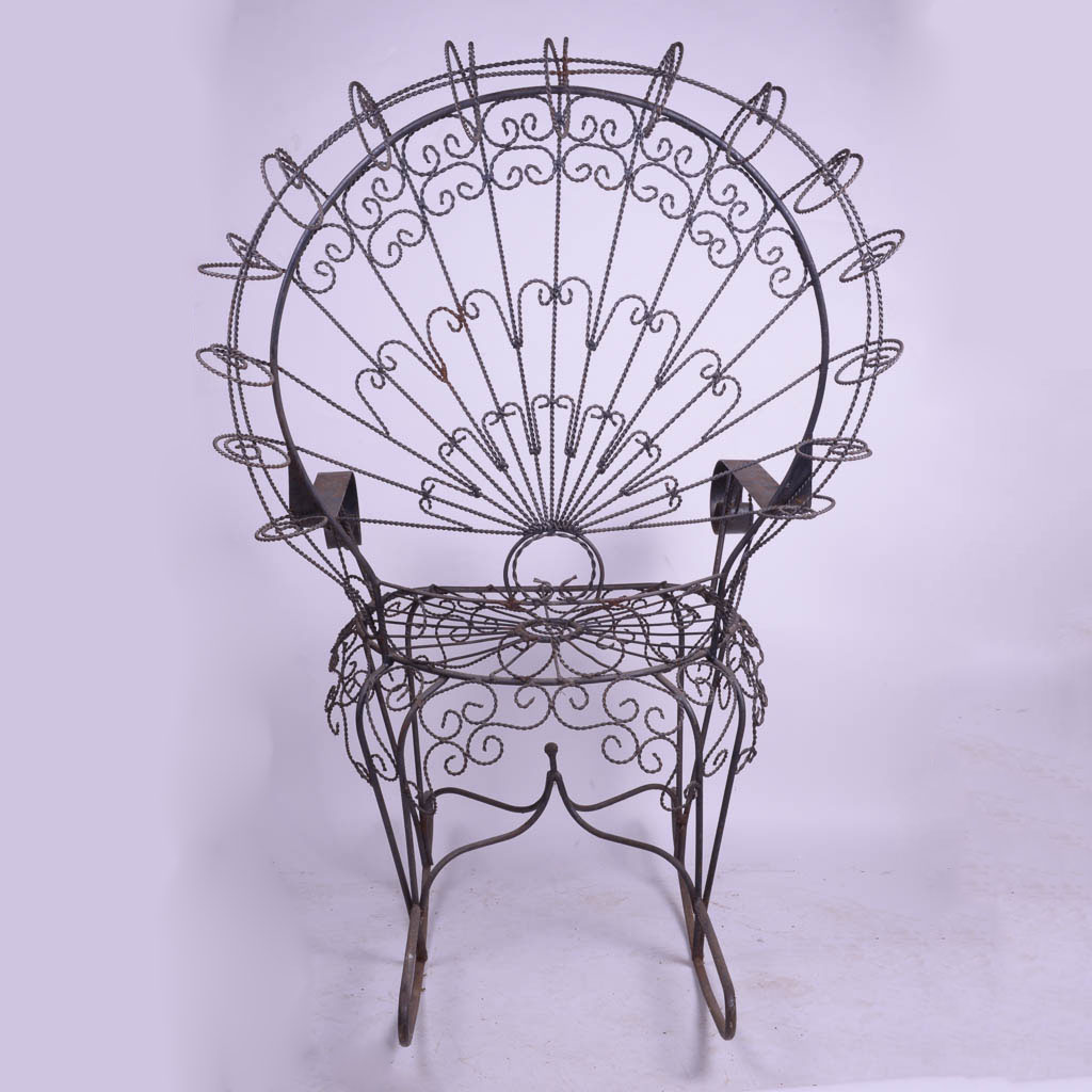Vintage Wrought Iron Peacock Rocking Chair