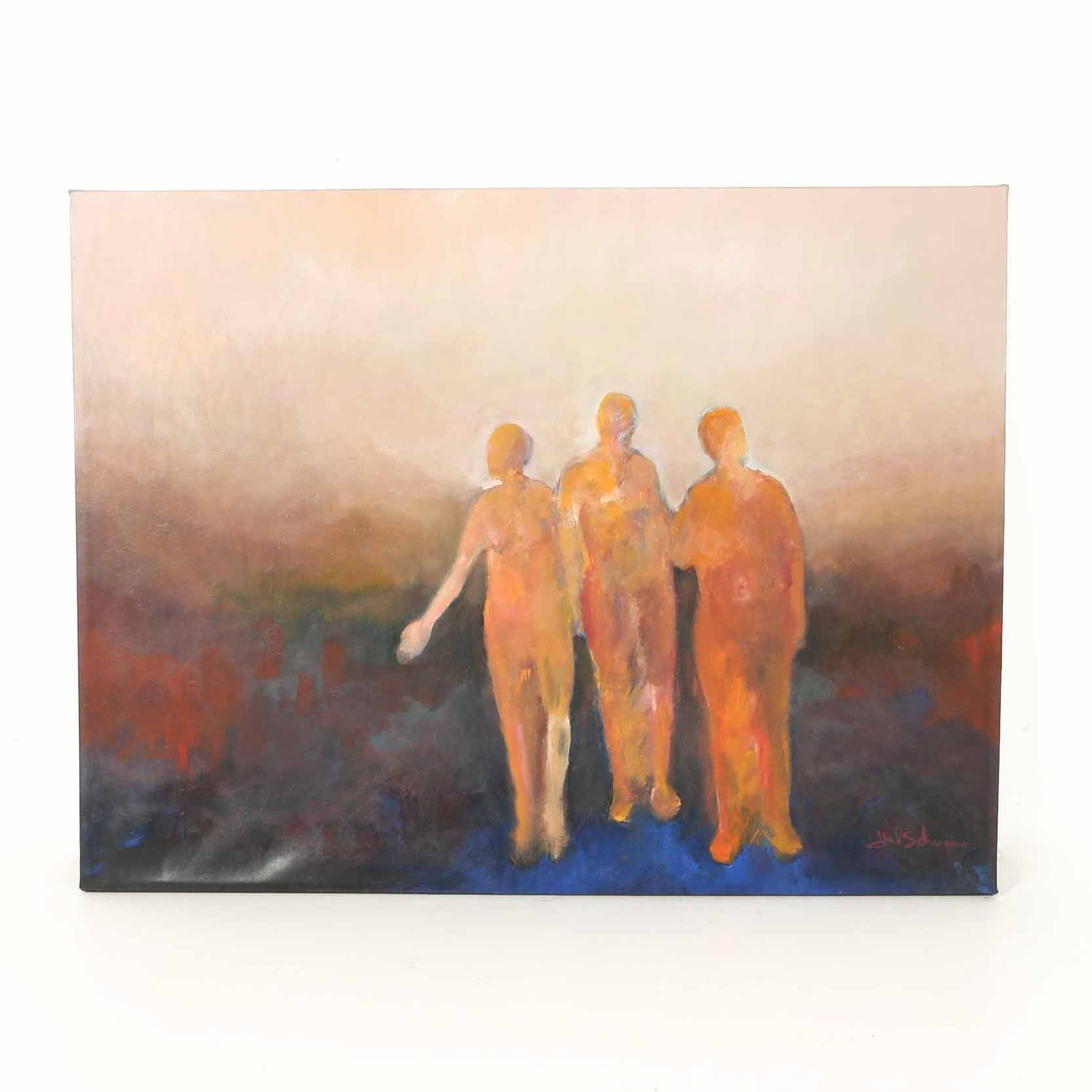 Hal Schwarze Oil on Canvas of Abstract Figures