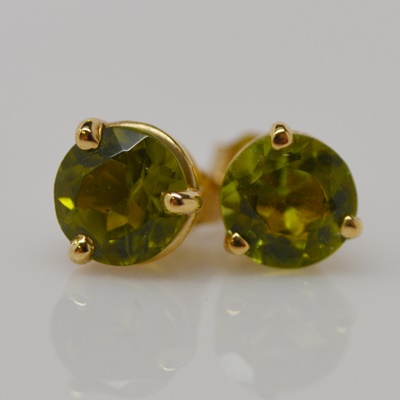 14K Yellow Gold 1.78 CTW Peridot Stud Pierced Earrings