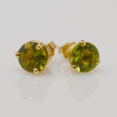 14K Yellow Gold 1.78 CTW Peridot Stud Pierced Earrings