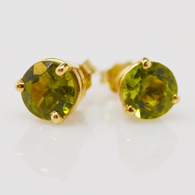 14K Yellow Gold 1.78 CTW Peridot Stud Pierced Earrings