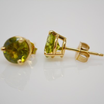 14K Yellow Gold 1.78 CTW Peridot Stud Pierced Earrings
