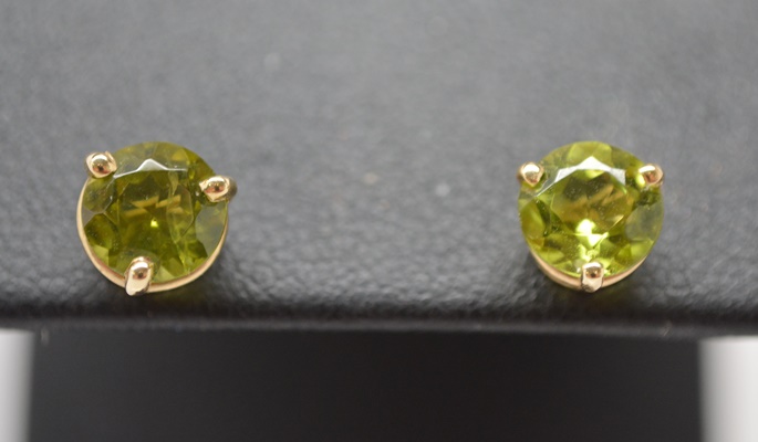 14K Yellow Gold 1.78 CTW Peridot Stud Pierced Earrings
