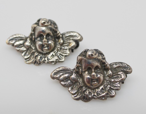 Victorian 835 Silver Cherub Brooches, 925 Bar Brooch and Southwest Style 800 Circular Brooch