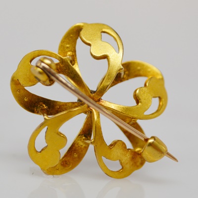 Victorian Antique 10K Yellow Gold Diamond and Seed Pearl Brooch