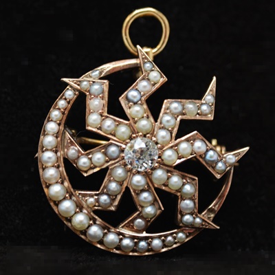 Vintage 14K Rose Gold Diamond and Seed Pearl Brooch